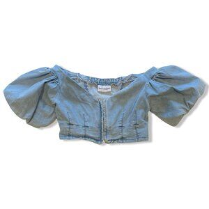 Finders Keepers Denim Corset Top Puff Sleeve Blue Size XL